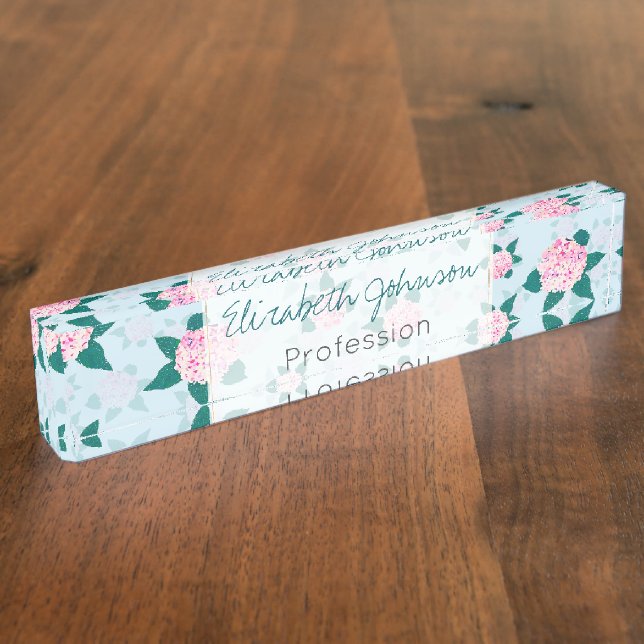 Elegant Pink Blooming Hydrangea Floral Nameplate (Side)