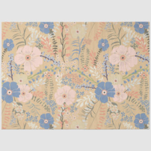 Elegant Pink Blue Caramel Floral Pattern Tissue Paper
