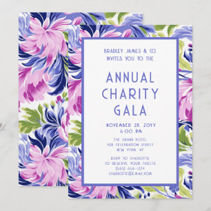 Elegant Pink Blue Floral Charity Event Gala Party Invitation