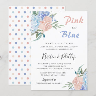 Elegant Pink Blue Floral Gender Reveal Baby shower Invitation