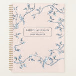 Elegant Pink & blue French toile  Planner<br><div class="desc">Elegant Personalized blue and white French toile with birds on tree branches on a blush pink background Customize by clicking on the "Edit this design template" boxes on the right hand side of the item, or click the blue "Customize it" button to arrange the text, change the fonts and colours...</div>