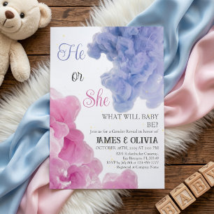 Elegant Pink & Blue Gender Reveal Invitation