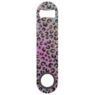 Elegant Pink Blue Gold Glitter Black Leopard