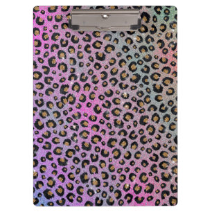 Elegant Pink Blue Gold Glitter Black Leopard Print Clipboard