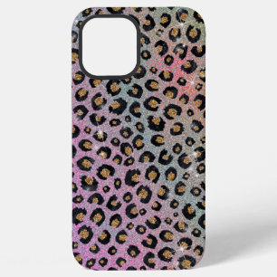 Elegant Pink Blue Gold Glitter Black Leopard Print iPhone 12 Pro Max Case