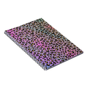 Elegant Pink Blue Gold Glitter Black Leopard Print Notebook
