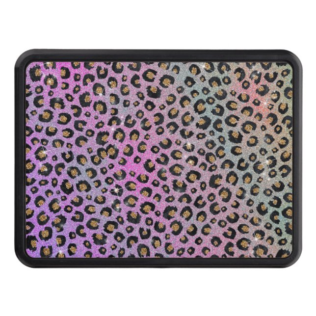 Elegant Pink Blue Gold Glitter Black Leopard Print Trailer Hitch Cover (Front)