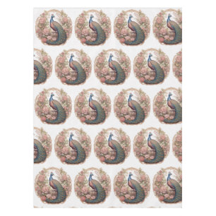 Elegant Pink Blue Gold Peacock Pattern Tablecloth