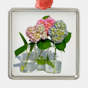 Elegant pink blue green floral hydrangea metal ornament