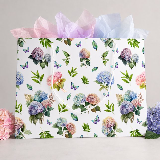 Elegant Pink Blue Hydrangea Garden Large Gift Bag (Creator Uploaded)
