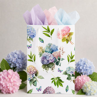 Elegant Pink Blue Hydrangea Garden Medium Gift Bag