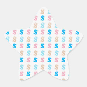 Elegant Pink Blue Monogrammed Fun Letter Pattern Star Sticker