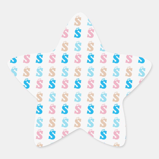 Elegant Pink Blue Monogrammed Fun Letter Pattern Star Sticker (Front)