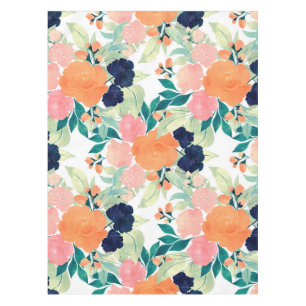 Elegant Pink Blue & Orange Floral Watercolor paint Tablecloth