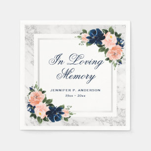 Elegant Pink Blue Silver Floral Memorial Funeral Napkin