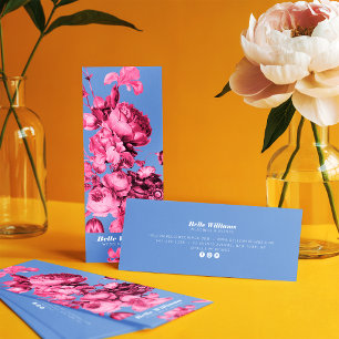 Elegant pink blue vintage floral art illustration mini business card