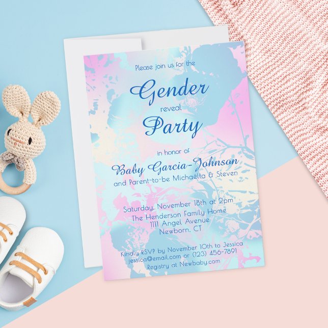 Elegant Pink Blue Watercolor Gender Reveal Party Invitation (Creator Uploaded)