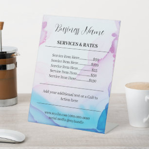 Elegant Pink & Blue Watercolor Professional Price Pedestal Sign