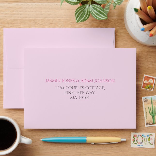 Elegant Pink Blue White Clouds Monogram Wedding Envelope (Desk)