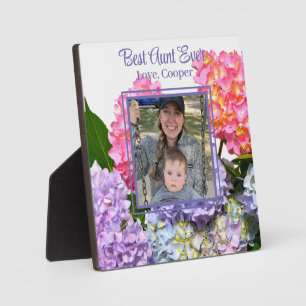 Elegant pink blue yellow green floral hydrangeas  plaque