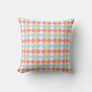 Elegant Pink Blue, Yellow & White Diamond Pattern Throw Pillow