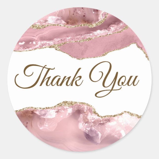 Elegant Pink Blush Agate Thank you Classic Round Sticker (Front)