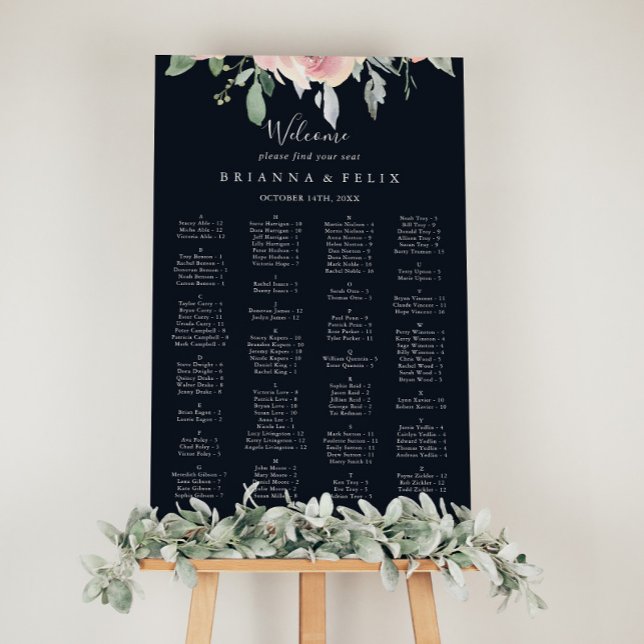 Elegant Pink Blush Alphabetical Seating Chart (Creator Uploaded)