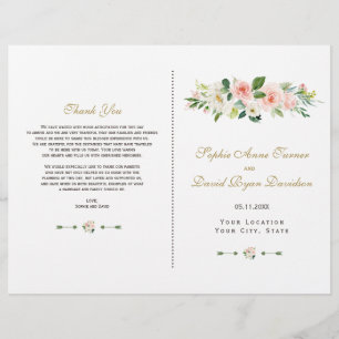 Elegant Pink blush Cream Floral Wedding Program