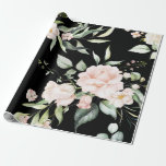 Elegant Pink Blush Eucalyptus Greenery Black Wrapping Paper<br><div class="desc">Pretty pink and blush coloured flowers with greenery accents along with some pretty eucalyptus. This is on a bold black background.  So pretty for bridal shower,  wedding,  all occasions.</div>