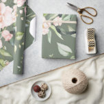 Elegant Pink Blush Eucalyptus Modern Green  Wrapping Paper<br><div class="desc">Pink blush coloured flowers with greenery accents along with some pretty eucalyptus. This is on a green background.  So pretty for bridal shower,  wedding,  all occasions.</div>