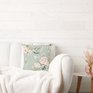 Elegant Pink Blush Eucalyptus Sage Green Throw Pillow