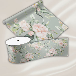 Elegant pink Blush Eucalyptus Sage Green Wedding Satin Ribbon