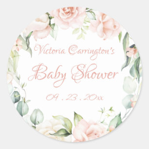 Elegant Pink Blush Floral Baby Shower  Classic Round Sticker