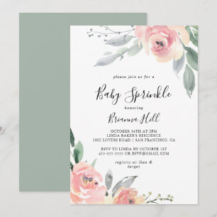 Elegant Pink Blush Floral Baby Sprinkle Invitation