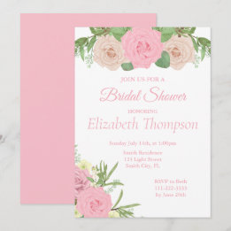 Elegant Pink Blush Floral Bridal Shower Invitation
