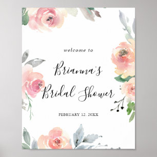 Elegant Pink Blush Floral Bridal Shower Welcome Poster