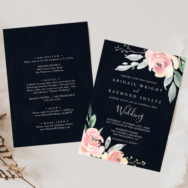 Elegant Pink Blush Floral Front & Back Wedding  Invitation (Creator Uploaded)