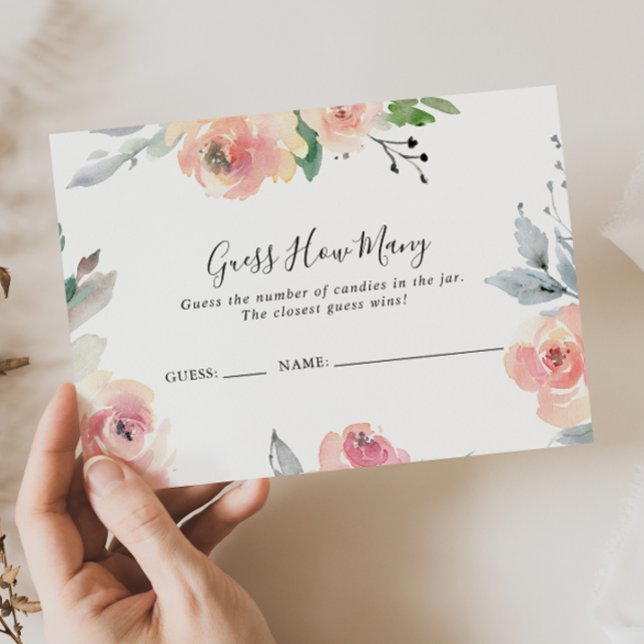 Elegant Pink Blush Floral Guess How Many Game Card (Creator Uploaded)
