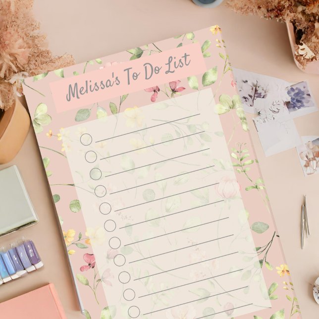 Elegant Pink Blush Floral Pattern Personalized Post-it Notes (Creator Uploaded)
