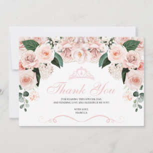 Elegant Pink Blush Floral Quinceanera Thank You Ca Card