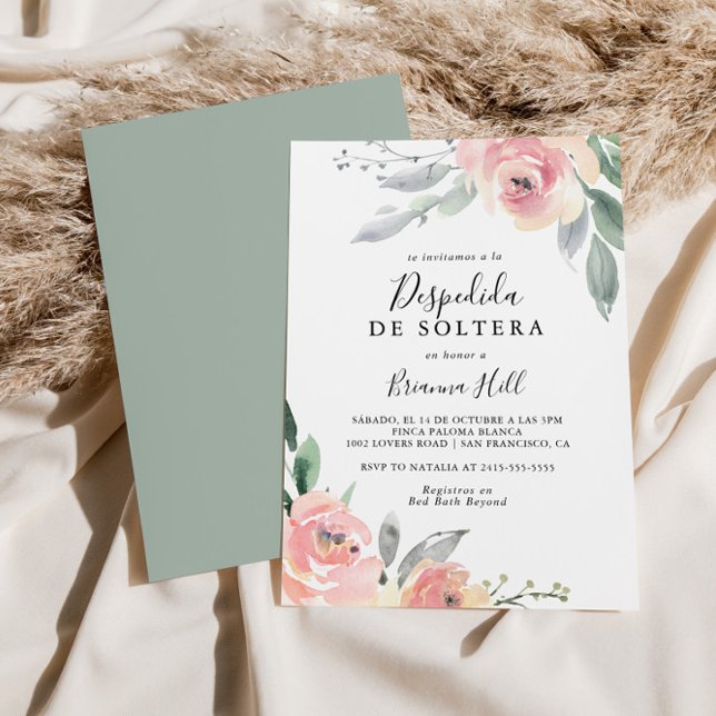 Elegant Pink Blush Floral Spanish Bridal Shower Invitation (Creator Uploaded)