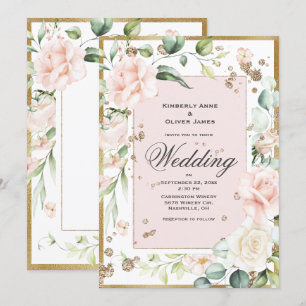 Elegant Pink Blush Floral Wedding Invitation