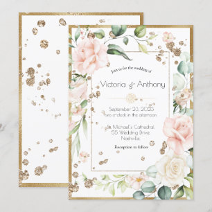 Elegant Pink Blush Floral Wedding Invitation