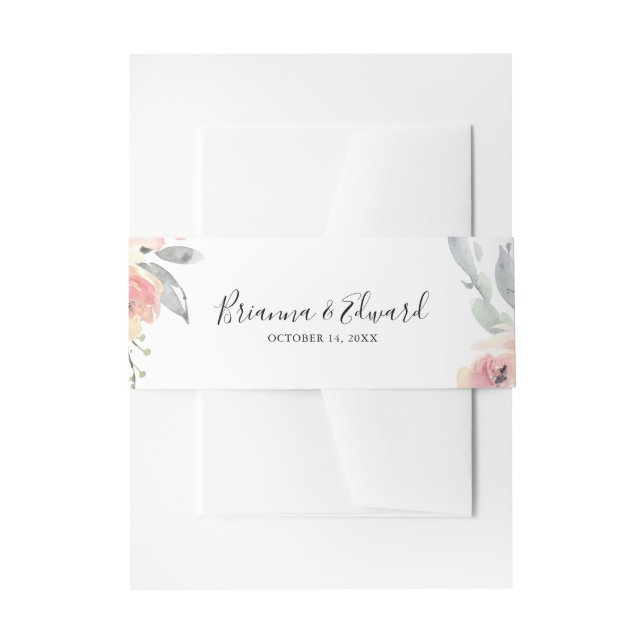 Elegant Pink Blush Floral Wedding Invitation Invitation Belly Band (Front Example)