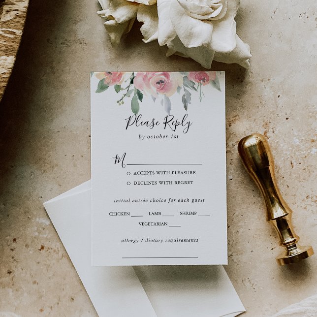 Elegant Pink Blush Floral Wedding Menu Choice RSVP (Creator Uploaded)