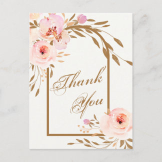 Elegant Pink Blush Floral Wedding Photo Thank You Postcard