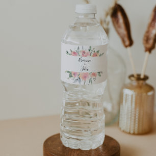 Elegant Pink Blush Floral Wedding Water Bottle Label