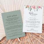 Elegant Pink Blush Floral Wedding Welcome Letter<br><div class="desc">This elegant pink blush floral wedding welcome letter is perfect for a modern wedding. The design features hand-drawn pink blush roses and peonies with green and grey leaves, inspiring natural beauty. Personalize the front with a welcome message for your guests and your names. Personalize the back with the schedule of...</div>