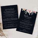 Elegant Pink Blush Floral Wedding Welcome Letter<br><div class="desc">This elegant pink blush floral wedding welcome letter is perfect for a modern wedding. The design features hand-drawn pink blush roses and peonies with green and grey leaves in a dark blue background, inspiring natural beauty. Personalize the front with a welcome message for your guests and your names. Personalize the...</div>