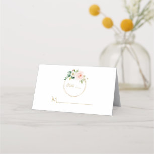 Elegant Pink Blush Flowers Gold Frame Table Number Place Card